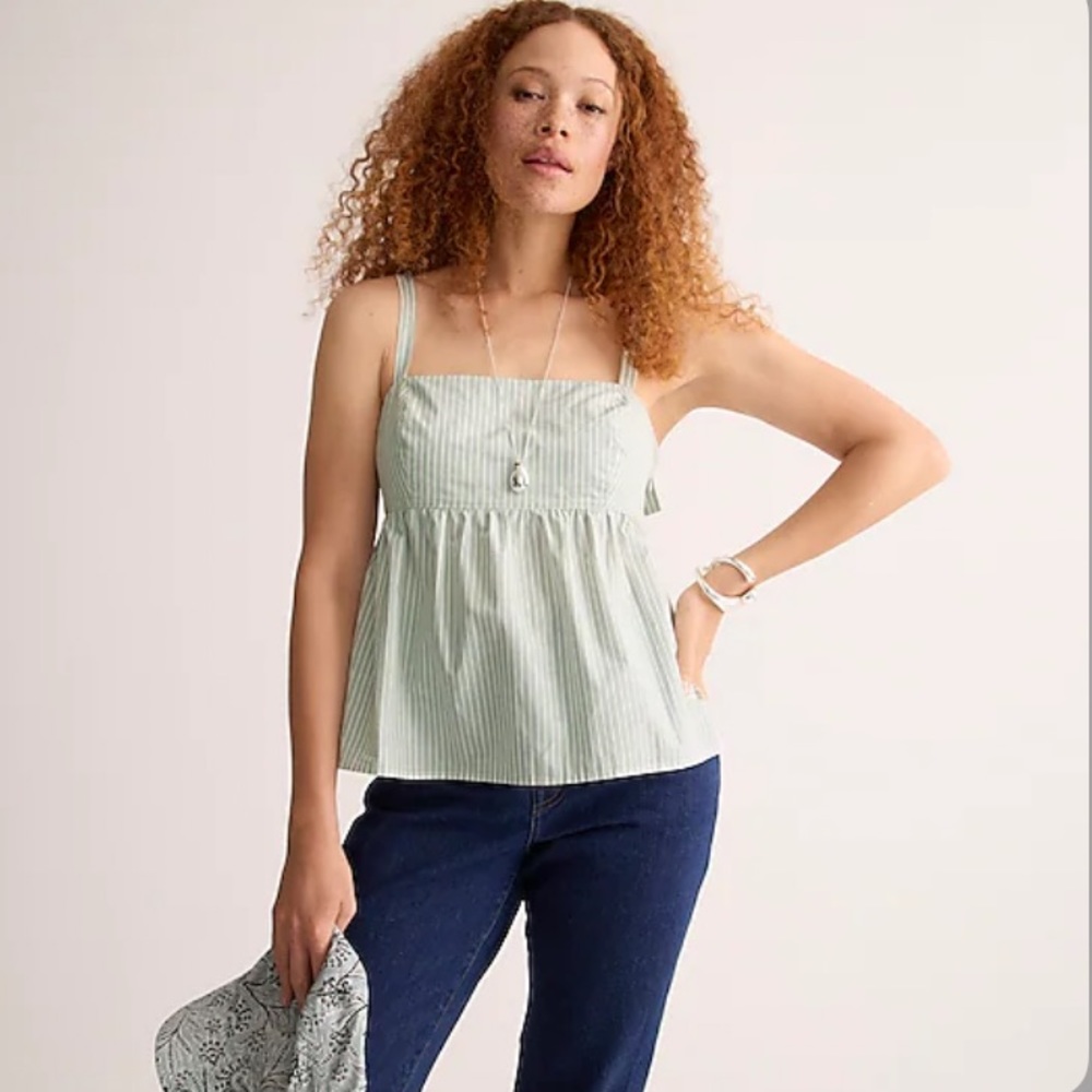 J. Crew NWT Tie-Shoulder Tank Top in Stripe - Light Mint